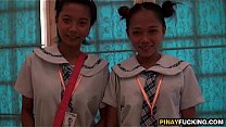 Two Asian Amateur Cuties Sharing A White Dick